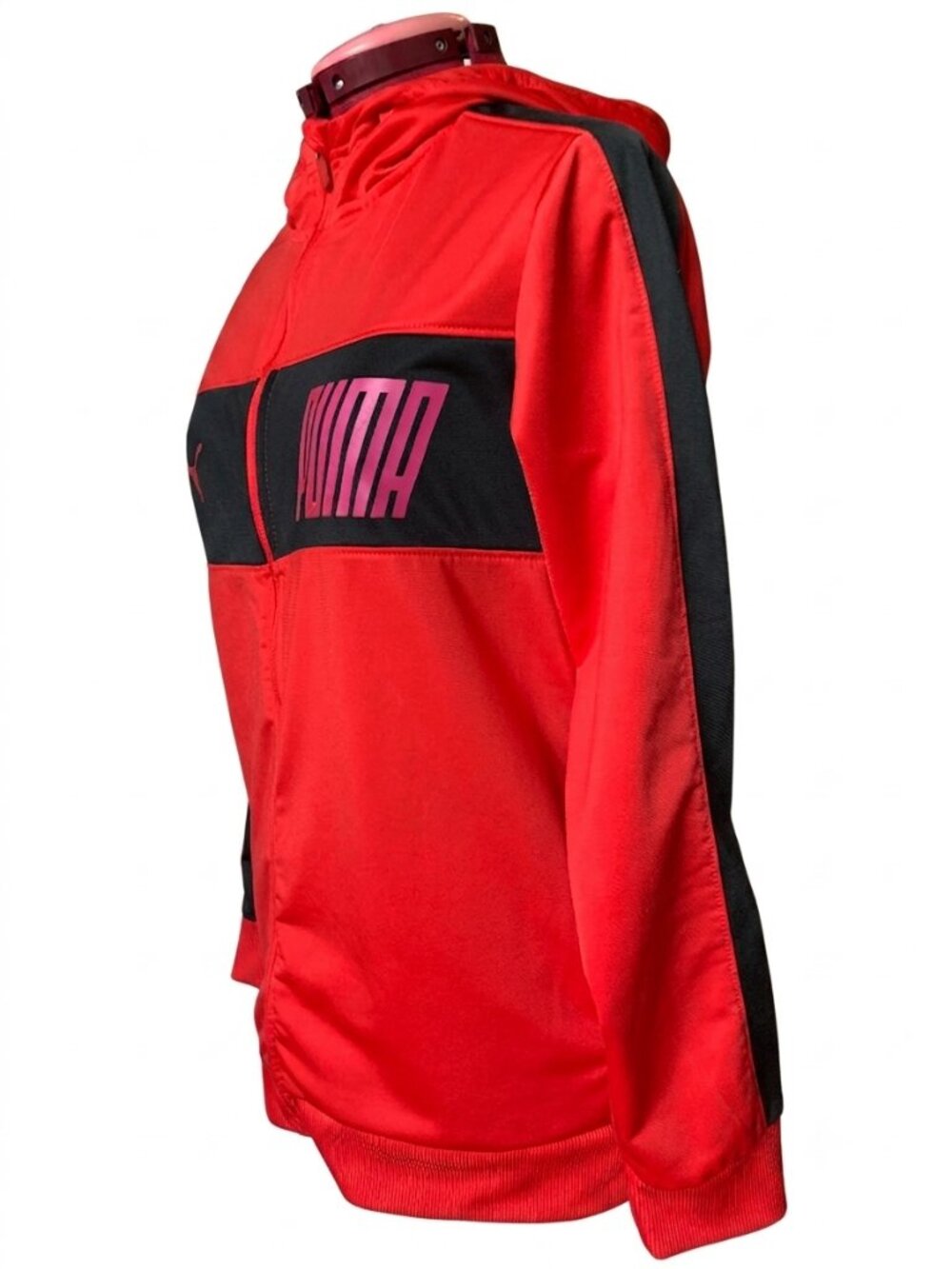 PUMA - Red Black Colorblock Full-Zip Hooded Track Jacket – Youth Size XL (18-20 - Picture 3 of 15